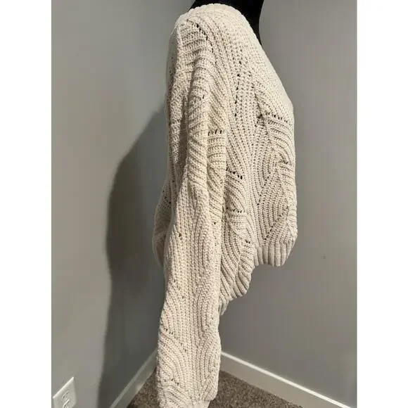 American Eagle Outfitters Sweater Womens Large White Open Knit V Neck Dolman - Picture 3 of 8